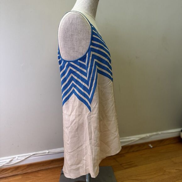 French Connection Silk Chevron V-neck Spaghetti Tank Top Coastal Resort Sz 8 - Picture 4 of 10